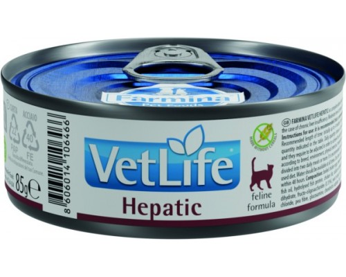 Вологий корм для котов Фарміна Vet Life HEPATIC дієт. харчування, при хронічній печінковій недостатності, 85 г				