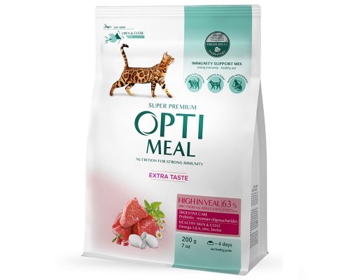 Сухой корм для котов Adult Cat High in Veal с высоким содержанием телятины 200 г Optimeal