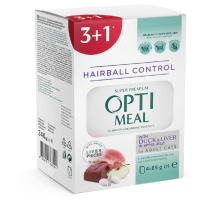 Корм для котов 3+1 с эффектом выведения шерсти Adult Cats Hairball Control Duck and Liver с уткой и кусочками печени в яблочном желе 340 г Optimeal