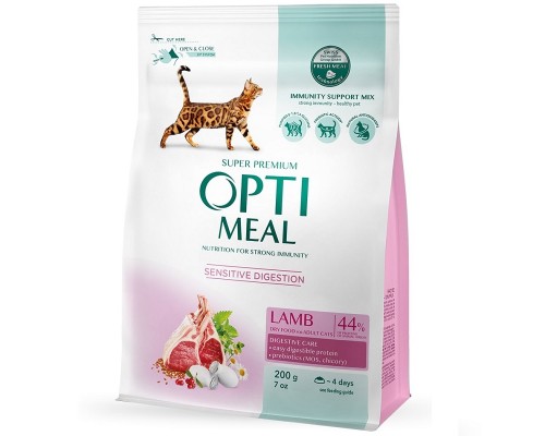 Сухой корм для котов с чувствительным пищеварением Adult Cat Lamb Sensitive с мясом ягненка 200 г Optimeal