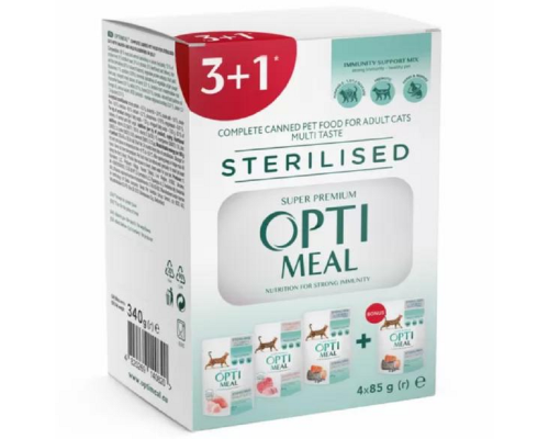 Корм для стерилизованных котов 3+1 Adult Cats Multi Taste Sterilised с тремя разными вкусами 340 г Optimeal