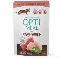 Корм для котов беззерновой Grain Free Veal  Chicken and Spinach с телятиной куриным филе и шпинатом в соусе 85 г Optimeal