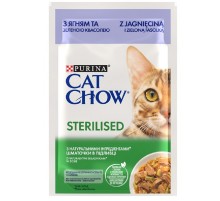 CAT CHOW Sterilized.Для стерилізованих котів. З ягням та зеленою квасолею в желе. Конс/кот 26х85г