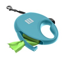 Поводок-рулетка для собак до 12 кг Waudog R-leash с контейнером для пакетов и светоотражающей лентой 3 м голубая Collar