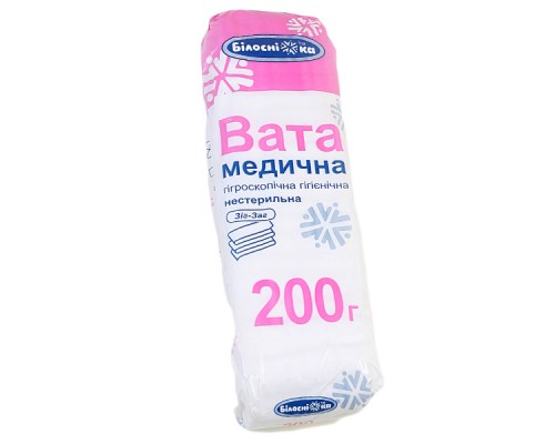 Вата 200 г зигзаг нестерильная Белоснежка