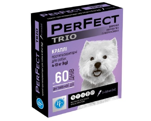 Краплі для собак 4-10 кг Perfect Trio від бліх і кліщів 0,8 мл №3 Ветсинтез термін 03.2026