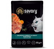 Корм для кошенят Kitten with Salmon and Carrot in Gravy шматочки лосося з морквою в соусі 85 г Savory