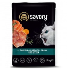 Корм для котят Kitten with Salmon and Carrot in Gravy кусочки лосося с морковью в соусе 85 г Savory
