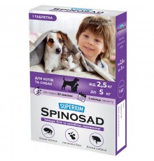 Таблетки для котов и собак 2,5-5 кг Spinosad противопаразитарное средство №1 Superium