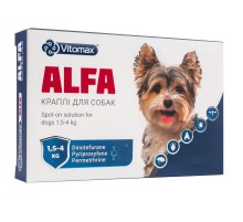 Краплі протипаразитарні Альфа Alfa для собак 1,5 – 4 кг 0,8 мл*1 ампула Vitomax 
