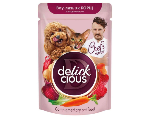 Лакомство для котов Chef's menu борщ с говядиной 85 г Delickcious