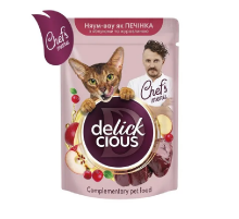 Ласощі для котів  Chef's menu печінка, яблуко та журавлина в соусі 85 г Delickcious