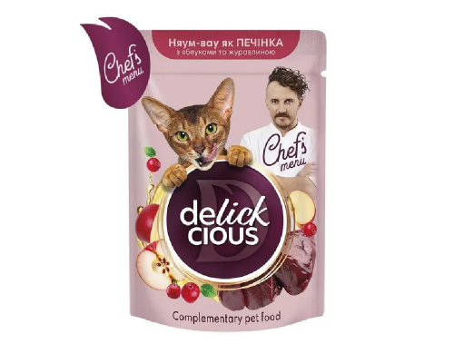 Лакомство для котов Chef's menu печенка, яблоко и клюква 85 г Delickcious
