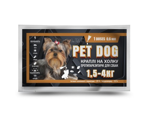 Капли для собак 1,5-4 кг Pet Dog от блох клещей и власоедов 1 пипетка 0,6 мл Круг