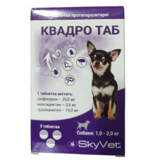 Таблетки для собак 1-2 кг КвадроТаб протипаразитарний засіб №3 SkyVet термін 11.2026