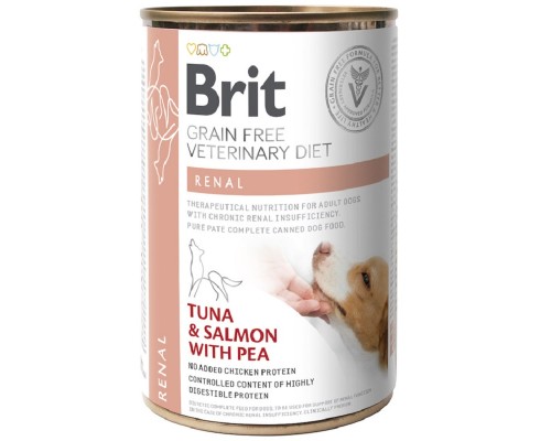 Корм для собак с больными почками Grain Free VetDiets Renal Tuna and Salmon with Pea с тунцом лососем и горохом 400 г Brit