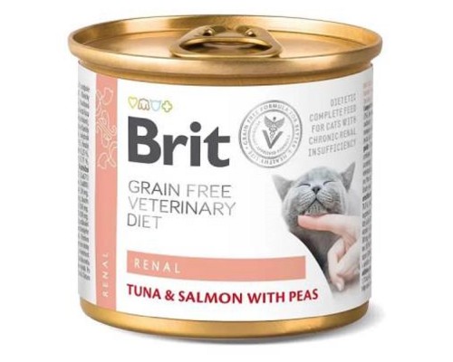Корм Brit VetDiets консервований для котів з хронічною нирковою недостатністю Бріт Вет Даєтс Кет Ренал з тунцем та лососем з горохом 200г арт.100714																