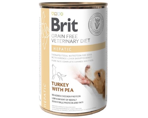 Корм для собак с больной печенью Grain Free VetDiets Hepatic Turkey with Peas с индейкой и горохом 400 г Brit