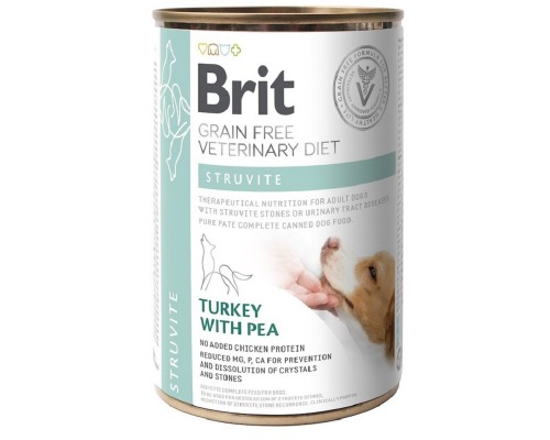 Корм Brit VetDiets консервований для собак при лікуванні та профілактиці сечокам'яної хвороби Бріт Вет Даєтс Дог Струвіт з індичкою та горохом 400г арт.100282																
