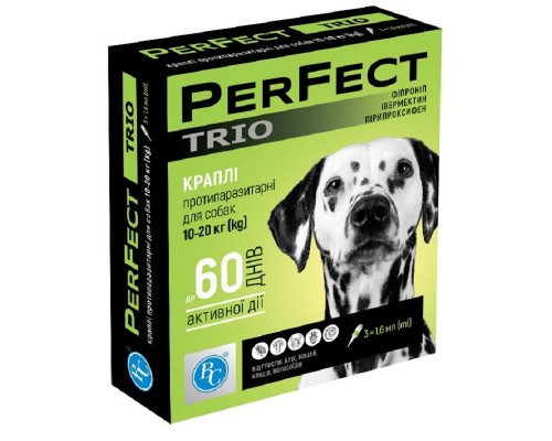 Капли для собак 10-20 кг Perfect Trio от блох и клещей №3 1,6 мл Ветсинтез срок 02.2026