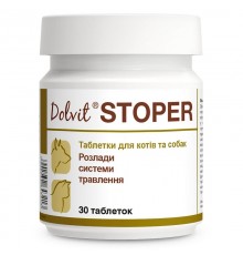 Таблетки для собак і котів Dolvit Stoper дієтична добавка для лікування гострої діареї №30 Dolfos