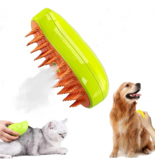 Парова щітка масажер спрей 3 в 1 PET SPRAY MASSAGE BRUSH USB Жовто-помаранчова  для вичісування собак та кішок з паровим розпилювачем  