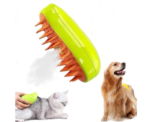 Парова щітка масажер спрей 3 в 1 PET SPRAY MASSAGE BRUSH USB Жовто-помаранчова  для вичісування собак та кішок з паровим розпилювачем  