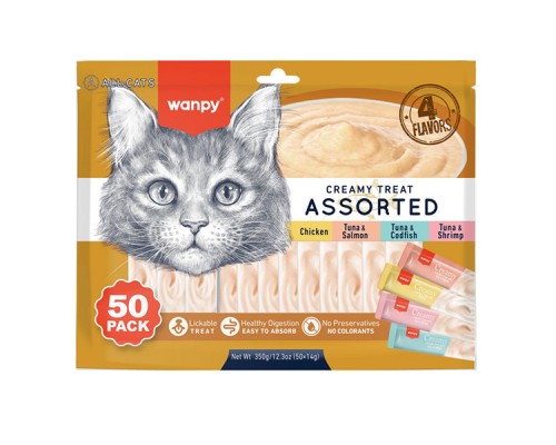 Ласощі для котів рідке Wanpy Creamy Treat Assorted асорті стік 14 г