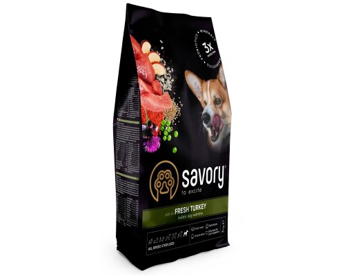 Сухой корм для стерилизованных собак All Breed Sterilised rich in Fresh Turkey со свежим мясом индейки 3 кг Savory