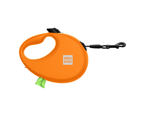 Повідець-рулетка для собак до 12 кг Waudog R-leash з контейнером для пакетів і світловідбивною стрічкою 3 м помаранчева Collar