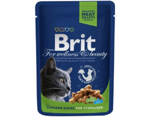 Влажный корм для стерилизованых котов Cat Sterilized с курицей пауч 100 г Brit Premium
