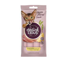 Лакомство для котов Delickcious крем-снек курица с добавлением сыра и спаржи 4 шт*15 г
