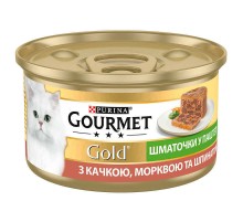 Корм для котов Gourmet Gold утка морковка шпинат кусочки  в паштете 85 г Purina