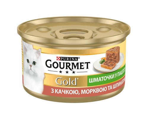 Корм для котов Gourmet Gold утка морковка шпинат кусочки  в паштете 85 г Purina