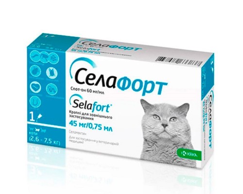 Капли для кошек 2,6-7,5 кг Селафорт от блох и клещей №1 KRKA