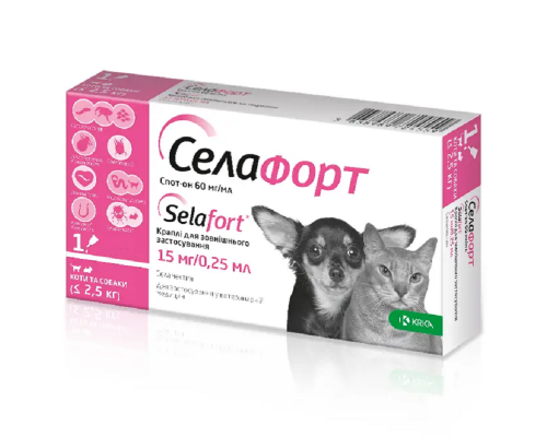 Капли для кошек и собак до 2,5 кг Селафорт от блох и клещей №1 KRKA