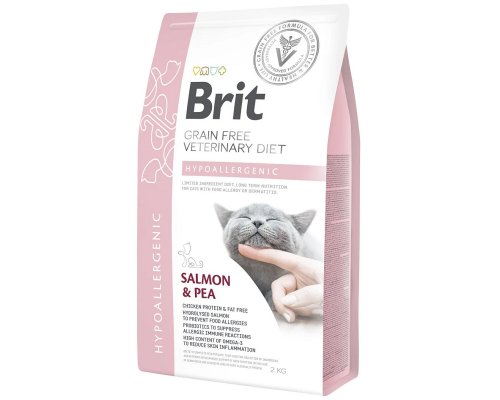 Сухой корм для котов с пищевой алллергией Veterinary Diet Hypoallergenic с лососем и горохом 2  кг Brit