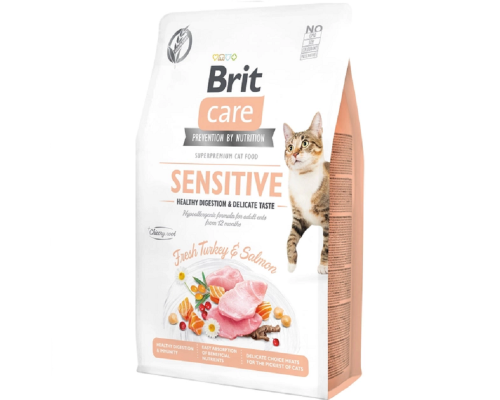 Корм для котов Cat GF Sensitive для привередливых с индейкой и лососем 400 г Brit Care
