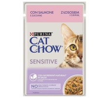 Корм для котов с чувствительным пищеварением Cat Chow Adult лосось и цукини в подливе 85 г Purina
