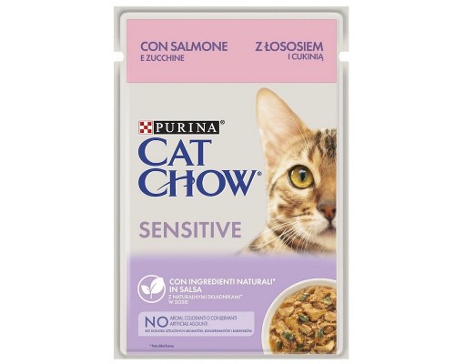 Корм для котов с чувствительным пищеварением Cat Chow Adult лосось и цукини в подливе 85 г Purina