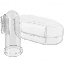 Зубная щетка-насадка на палец для чистки зубов котов и собак силиконовая  в футляре