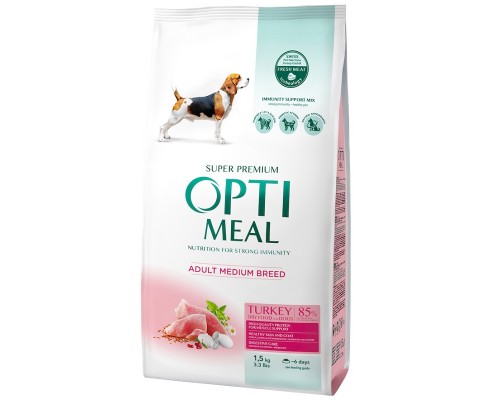 Сухой корм для собак средних пород Adult Dogs Medium с индейкой 1,5 кг Optimeal