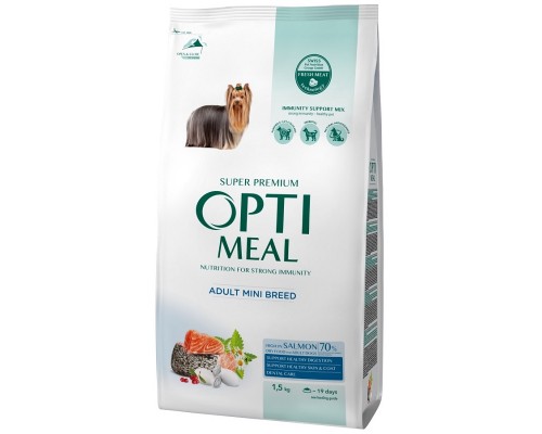 Сухой корм для собак малых пород Adult Dogs Mini Breed Salmon с лососем 1,5 кг Optimeal
