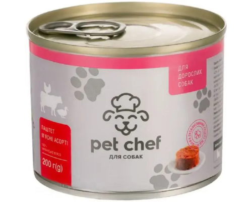 Корм для дорослих собак Pet Chef Пет шеф паштет мясное ассорти консерва 200 г