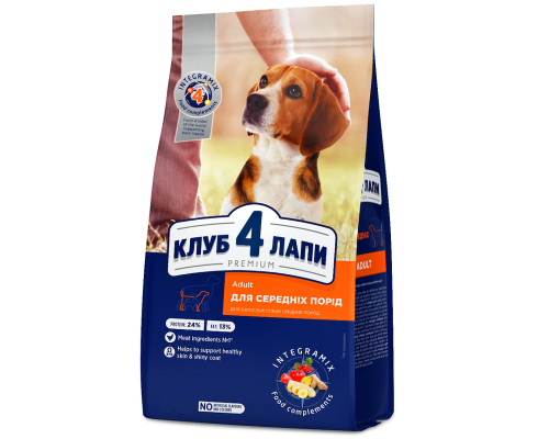 Сухой корм для собак средних пород Adult Medium Breeds с курицей 2 кг Клуб 4 лапы