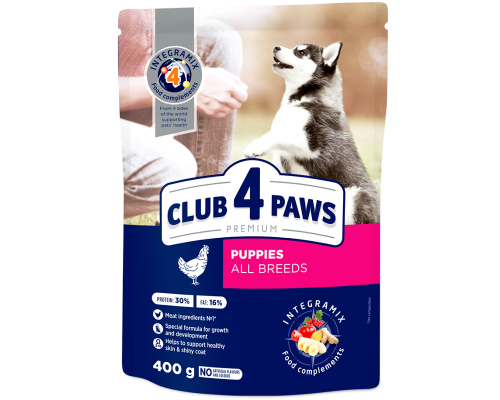 Сухой корм для щенков Premium Puppies All Breeds с курицей 400 г Клуб 4 Лапы