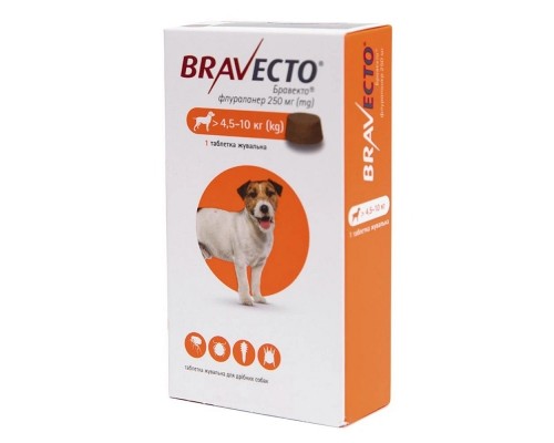 Таблетка Бравекто от блох и клещей для собак 4,5-10 кг №1 Bravecto срок 03.2026