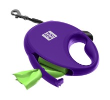 Повідець-рулетка для собак до 12 кг Waudog R-leash з контейнером для пакетів і світловідбивною стрічкою фіолетовий розмір S 3 м Collar