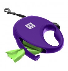 Повідець-рулетка для собак до 12 кг Waudog R-leash з контейнером для пакетів і світловідбивною стрічкою фіолетовий розмір S 3 м Collar