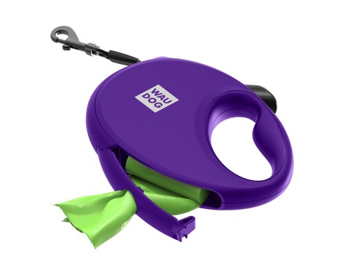 Поводок-рулетка для собак до 12 кг Waudog R-leash с контейнером для пакетов и светоотражающей лентой 3 м фиолетовый Collar